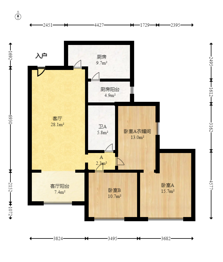 恒大御景湾  1室2厅2卫   173.00万室内图1