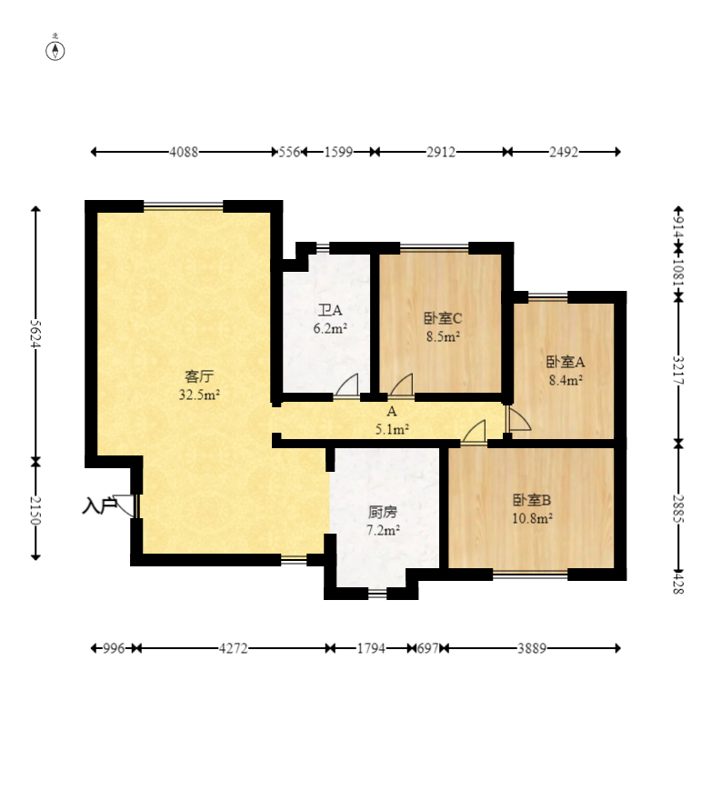 谷山乐园  3室2厅1卫   77.80万室内图1