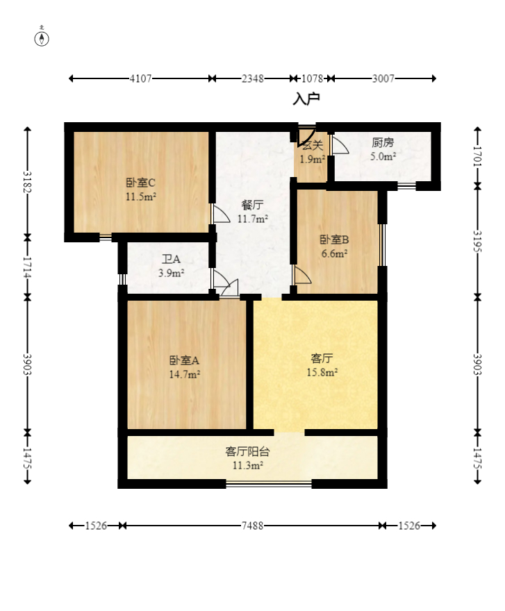 旭辉藏郡(藏郡、旭湘华府) 3室2厅1卫 208.0万 旭辉藏郡(藏郡、旭湘华府) 3室2厅1卫 208.0万户型图