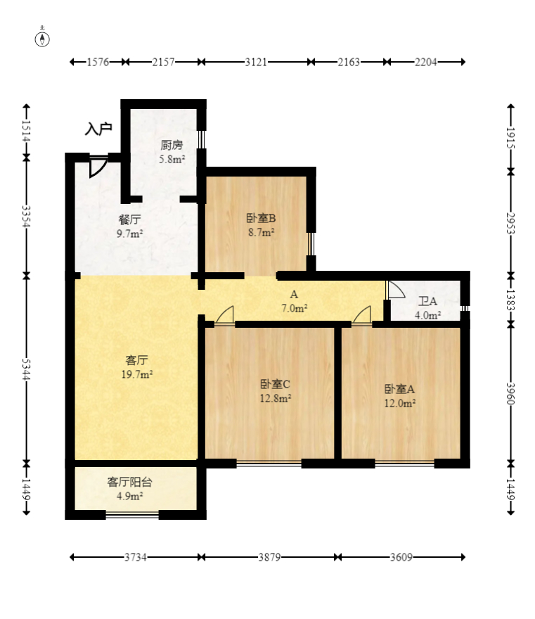 钰龙天下二期（钰龙佳园）  3室2厅1卫   249.80万室内图1