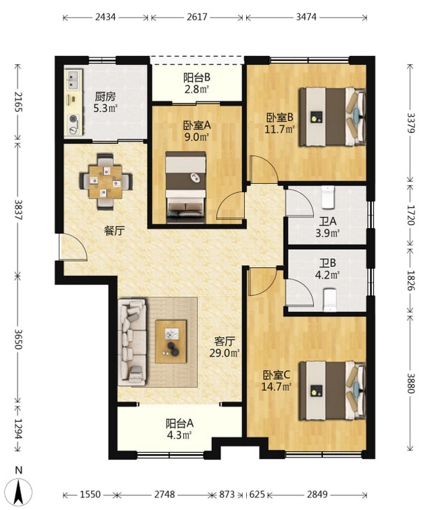都市兰亭 3室2厅2卫 49.8万 都市兰亭 3室2厅2卫 49.8万室内图