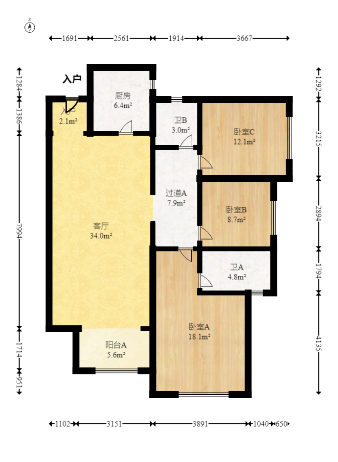 合能枫丹丽舍(柏悦名苑) 3室2厅1卫 110.0万 合能枫丹丽舍(柏悦名苑) 3室2厅1卫 110.0万户型图