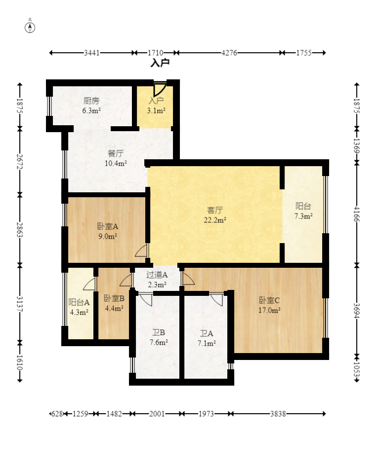 中建嘉和城  3室2厅2卫   89.00万室内图1