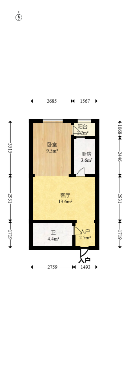 第六都（陆都小区）  1室1厅1卫   49.00万室内图1