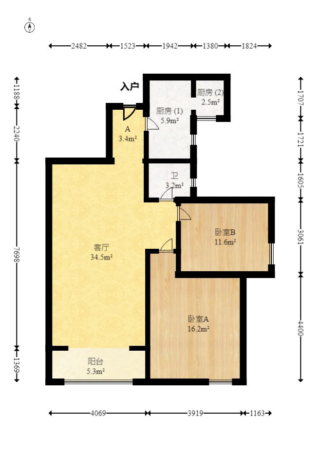 嘉逸名庭  2室2厅2卫   88.50万室内图1
