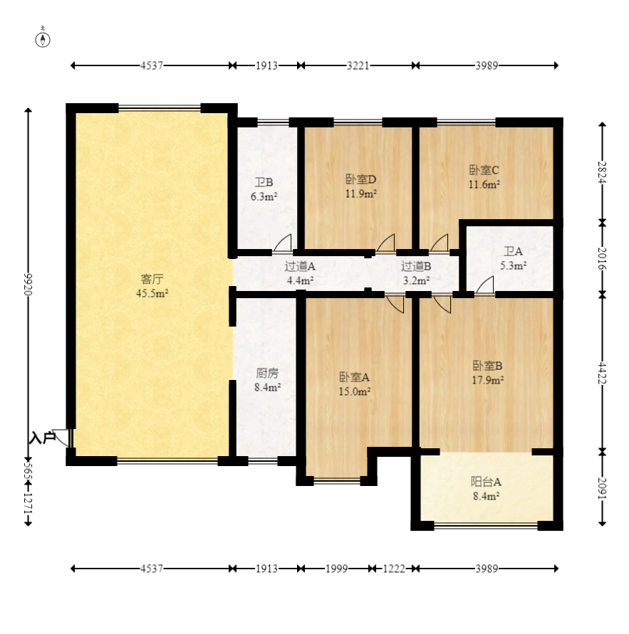 华盛世纪新城 4室2厅2卫 112.8万 华盛世纪新城 4室2厅2卫 112.8万户型图