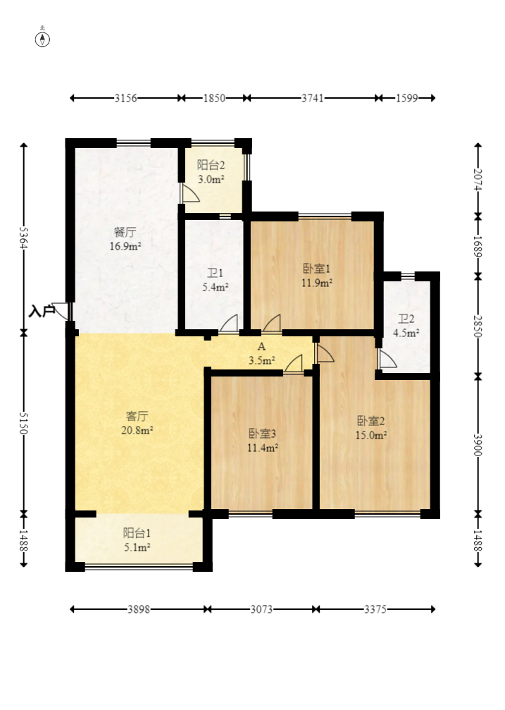伊景园滨河苑  3室2厅2卫   86.00万室内图1