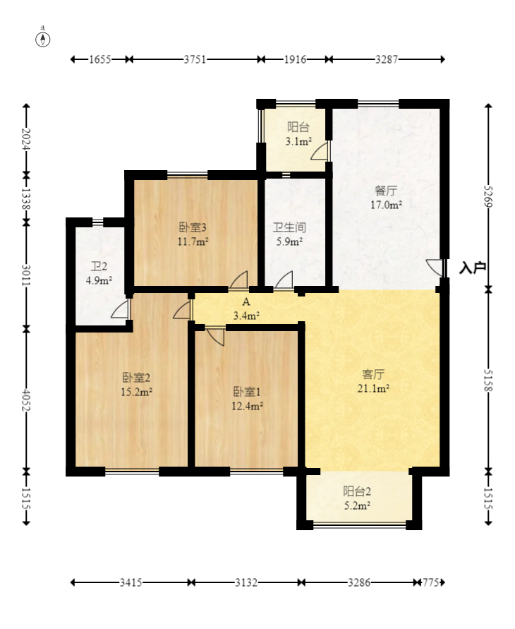 伊景园滨河苑  3室2厅2卫   88.00万室内图1