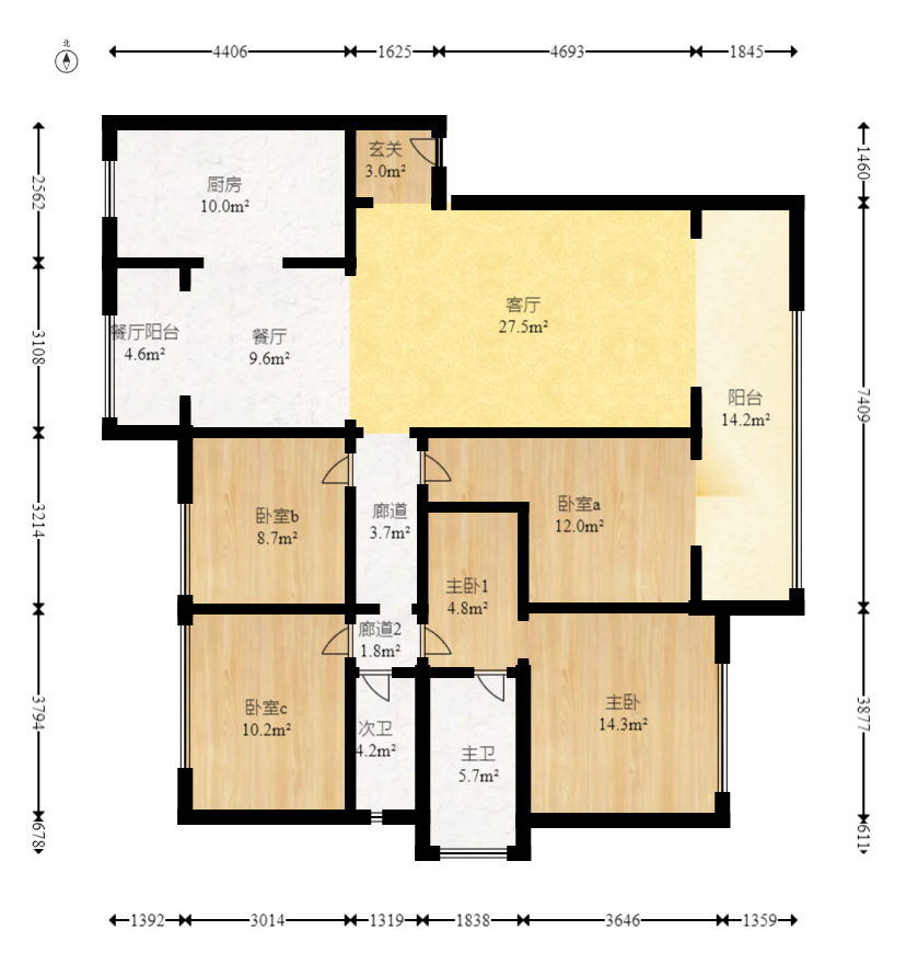 时代梅溪领峰  4室2厅2卫   268.00万室内图1