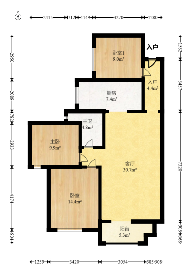 筑梦星园  3室2厅1卫   76.30万室内图1