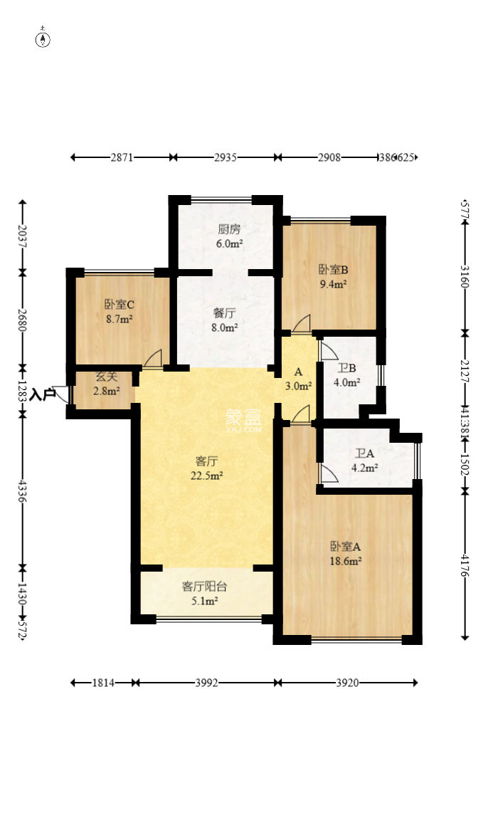 光明E城 3室2廳2衛 135.00萬