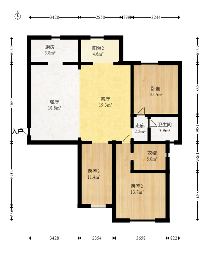 东方美地  3室2厅2卫   83.00万室内图1