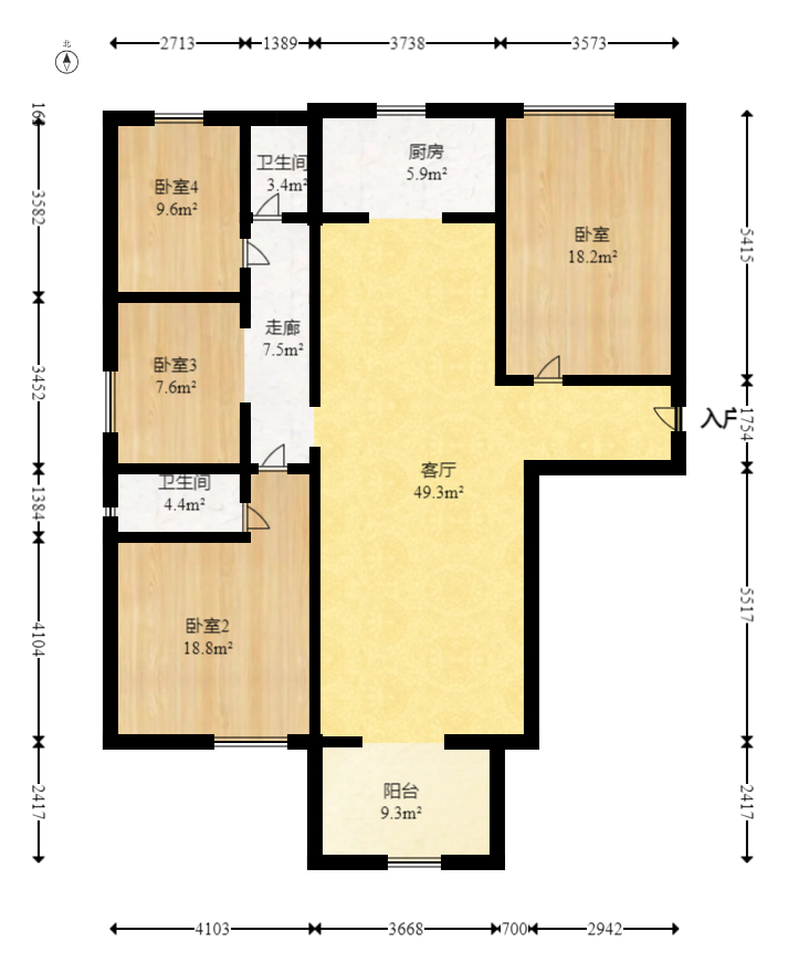 碧桂园星城首府  4室2厅2卫   112.00万室内图1