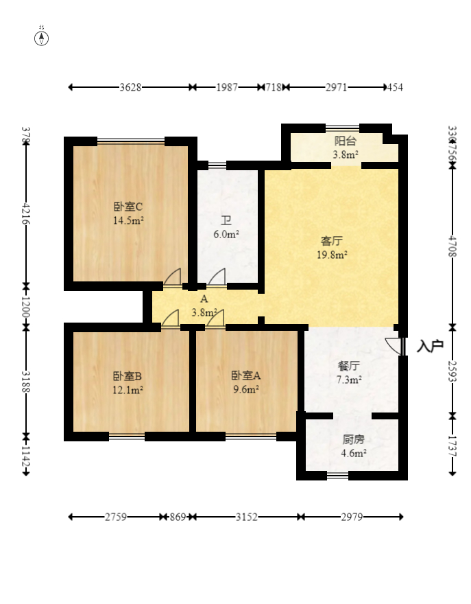 上林紫郡（锦顺和园）  3室2厅1卫   85.80万室内图1