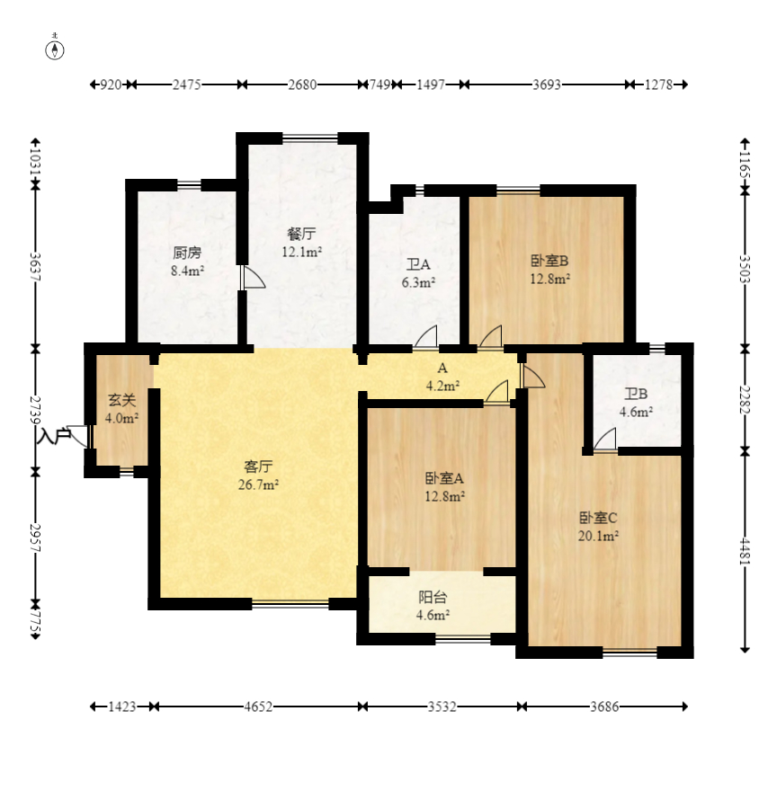 才子佳苑一期/二期  3室2厅1卫   115.00万室内图1