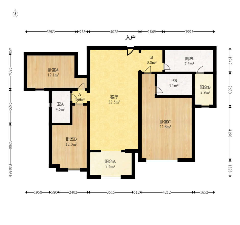 恒大雅苑  3室2廳1衛(wèi)    115.0萬室內(nèi)圖1