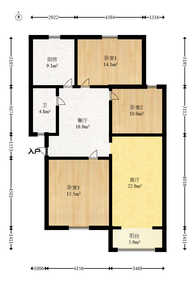 德政園 3室2廳1衛 55.80萬