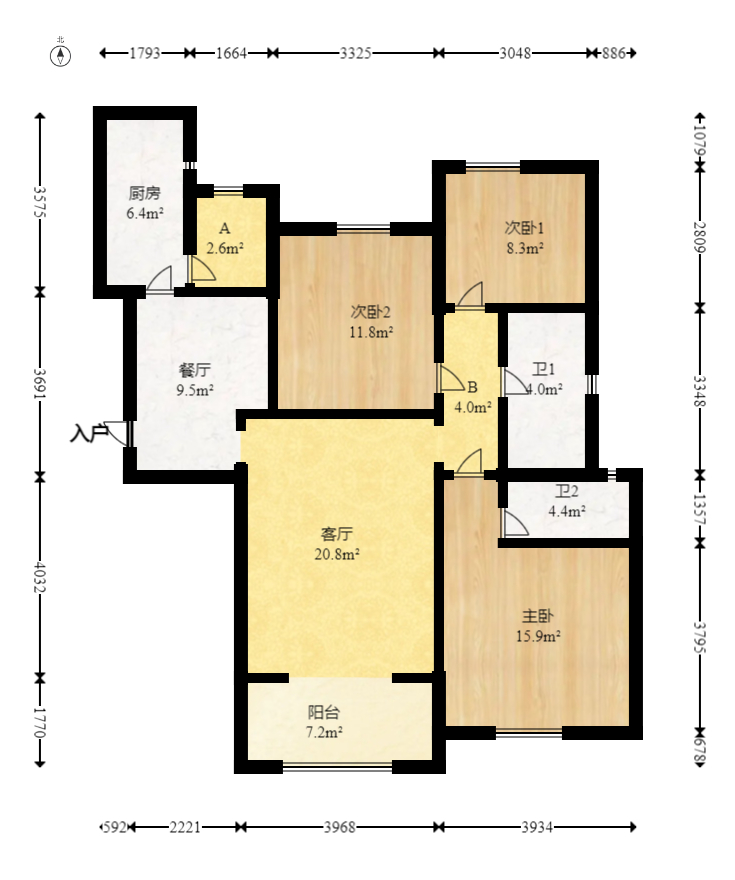 恒大翡翠华庭 3室2厅2卫 118.0万 恒大翡翠华庭 3室2厅2卫 118.0万户型图