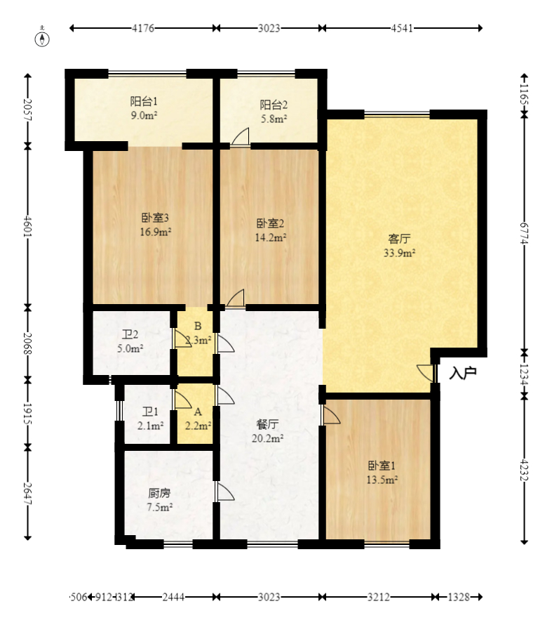 恒达花园  3室2厅2卫   98.00万室内图1