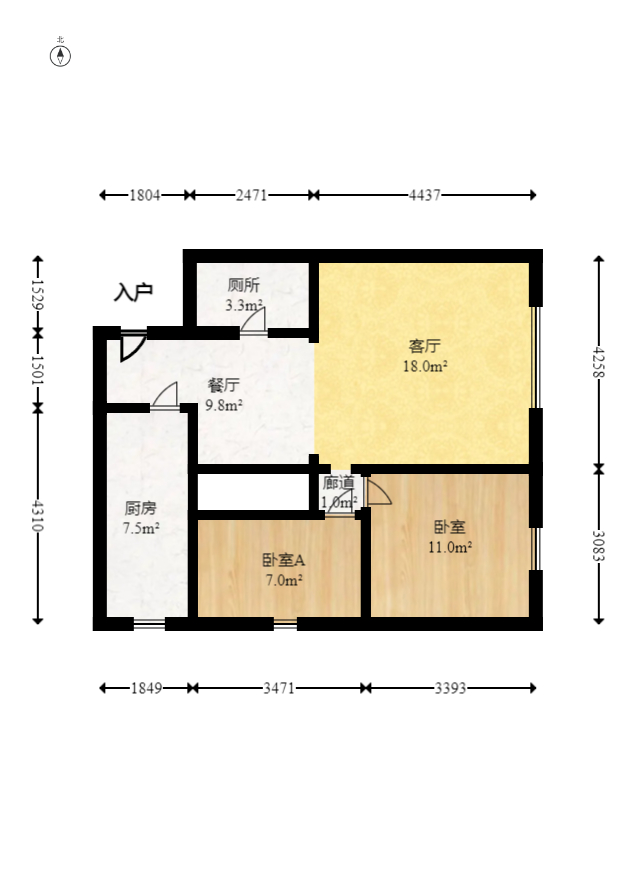 阳光100三期 2室2厅1卫 73.0万 阳光100三期 2室2厅1卫 73.0万户型图