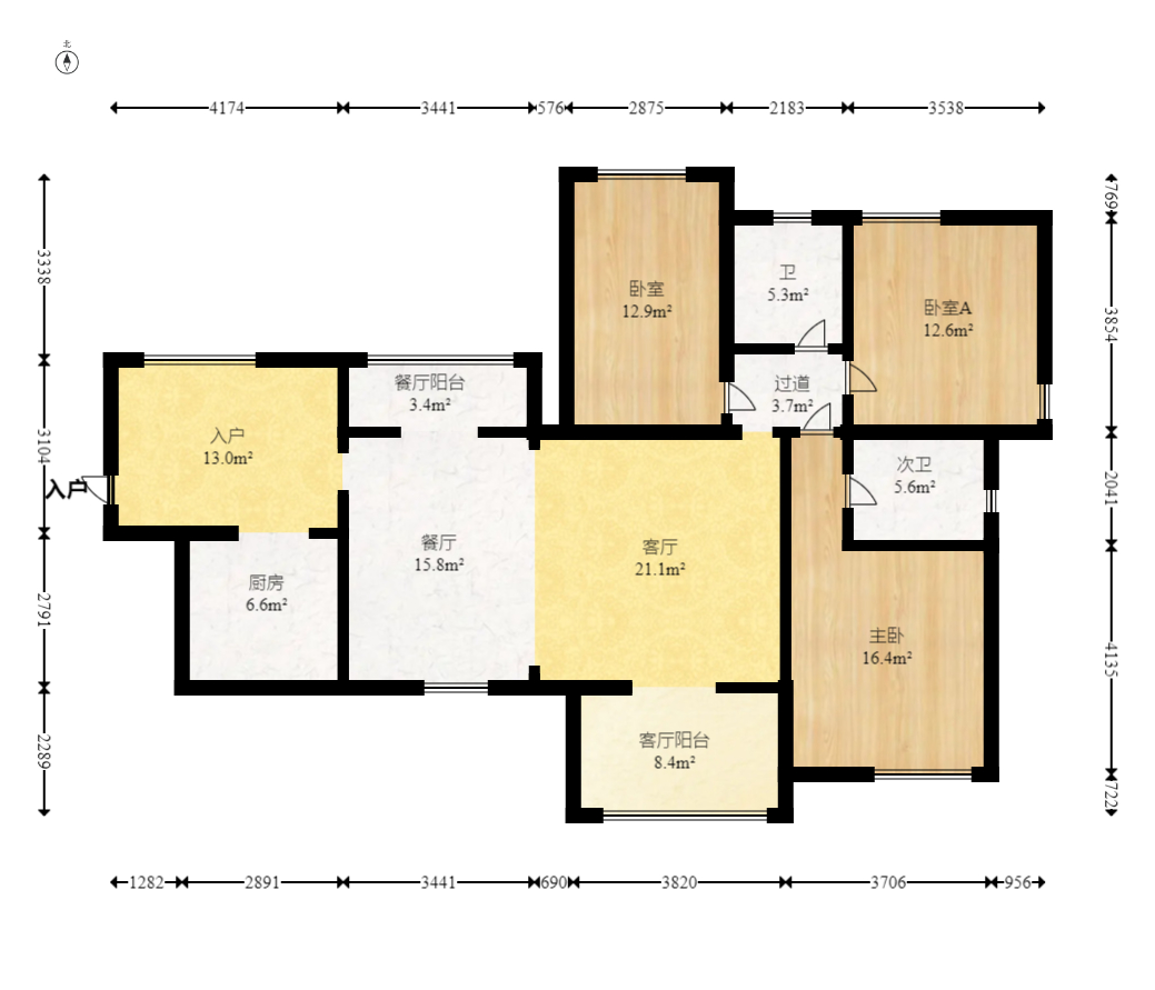 华润凤凰城一期  3室2厅2卫    85.8万室内图1