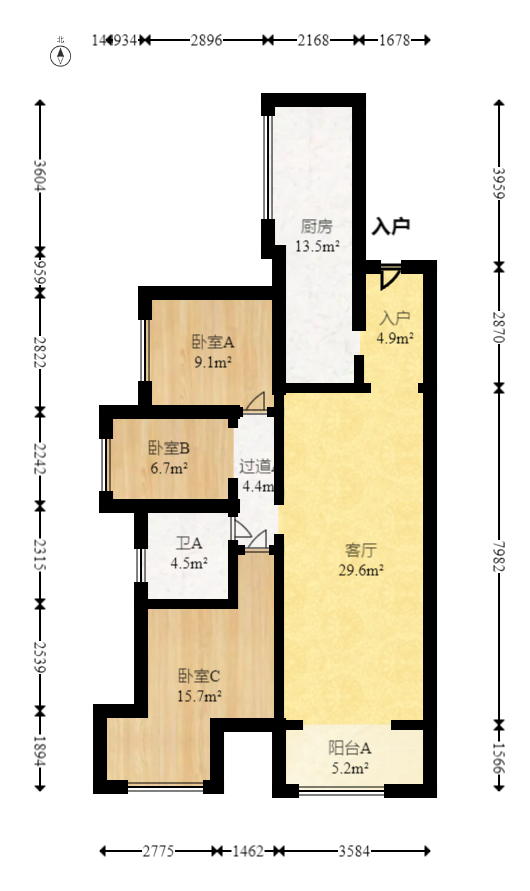 碧桂园南城首府（东宸林海）  3室2厅1卫   76.00万室内图1