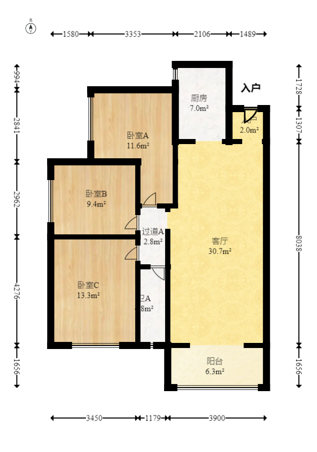 中建嘉和城  3室2厅1卫   96.00万室内图1