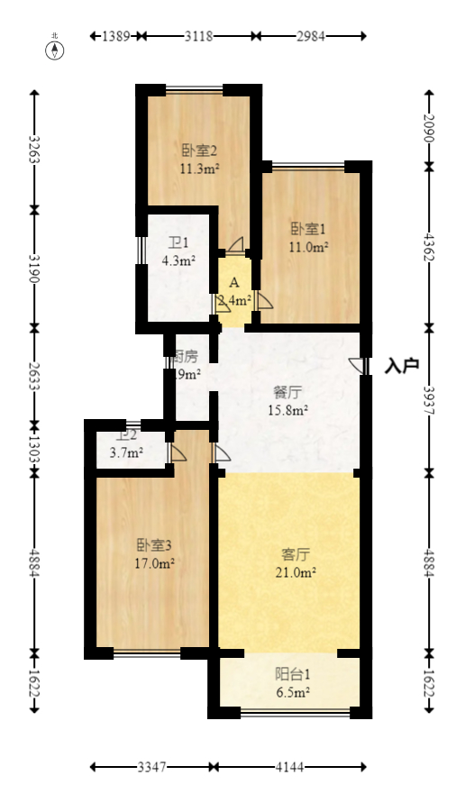 阳光城尚东湾愉景苑  3室2厅2卫   132.00万室内图1