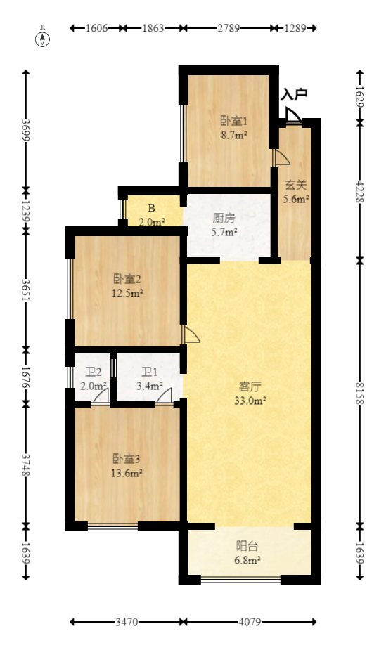润和之悦（金泽园）  3室2厅1卫   75.80万室内图1