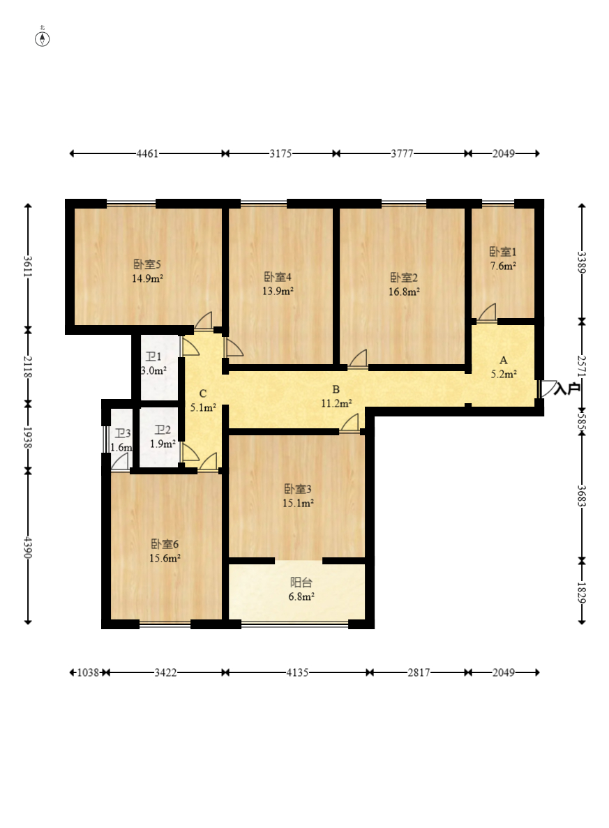 青园  3室2厅2卫   159.80万室内图1