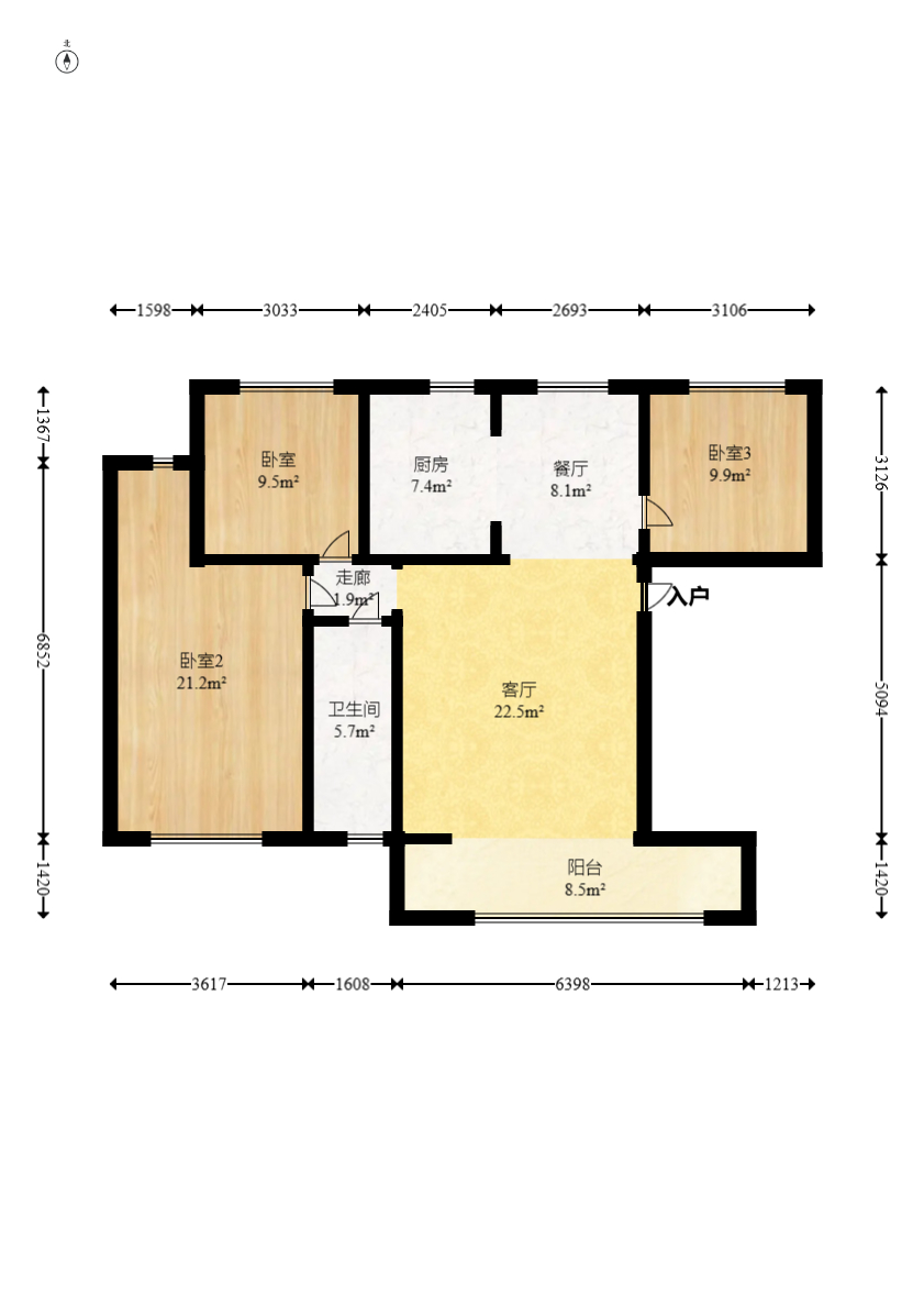 佳美紫郡  3室2厅1卫    68.8万 佳美紫郡  3室2厅1卫    68.8万户型图