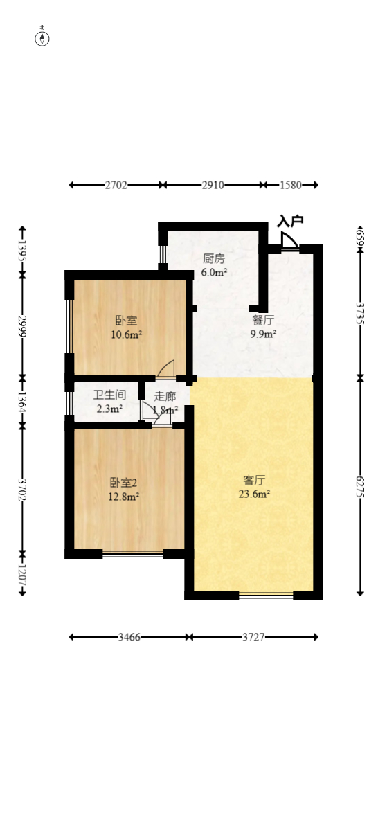 佳美紫郡  2室2厅1卫   50.00万室内图1