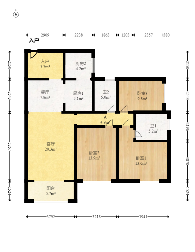 通用时代国际社区  3室2厅2卫   151.00万室内图1