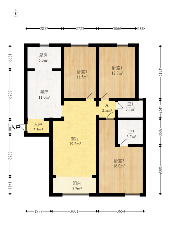 新华都万家城  3室2厅1卫   118.00万室内图1