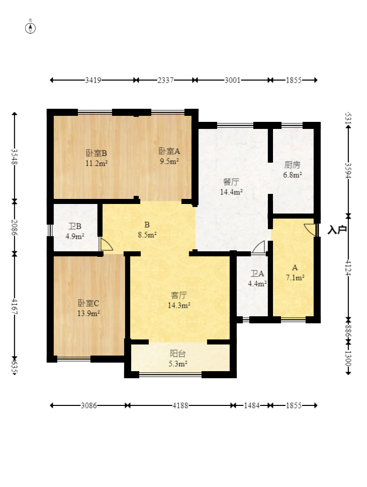 丽发新城  3室2厅2卫   112.00万室内图1