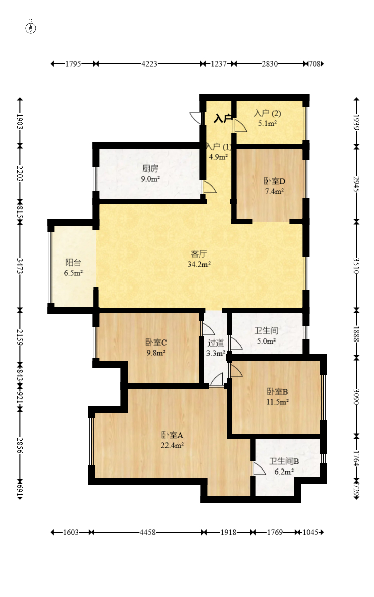 达美D6区  4室2厅2卫   150.00万室内图1