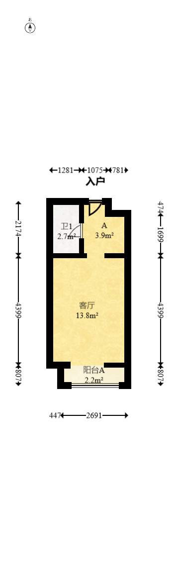 万科金域华府一期  1室0厅1卫   19.00万室内图1
