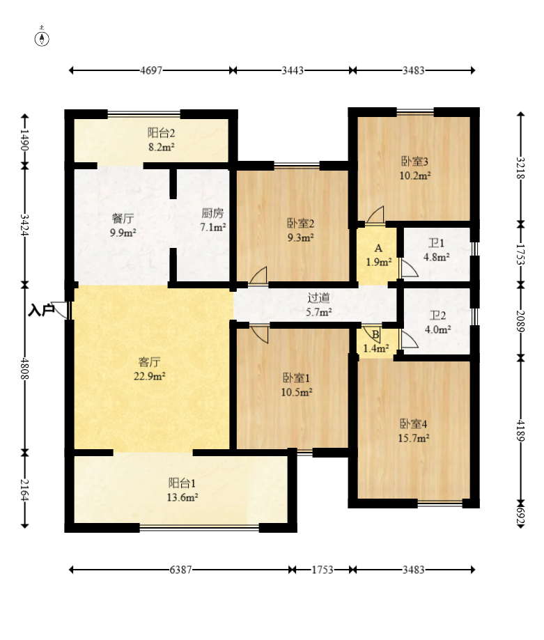 润和湘江天地D区 4室2厅2卫 167.0万 润和湘江天地D区 4室2厅2卫 167.0万户型图