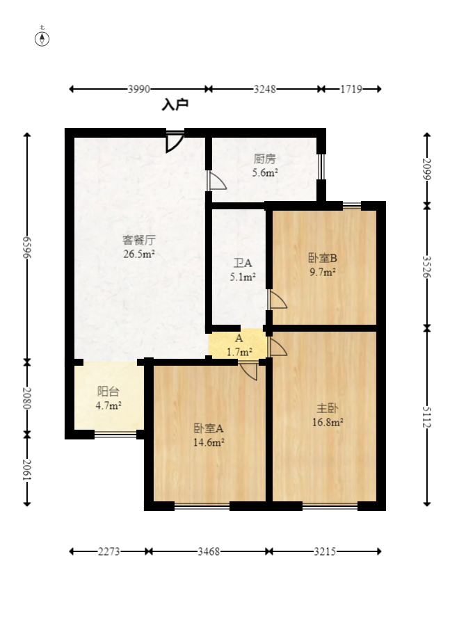 綠地中央廣場  3室2廳1衛(wèi)    107.0萬室內(nèi)圖1