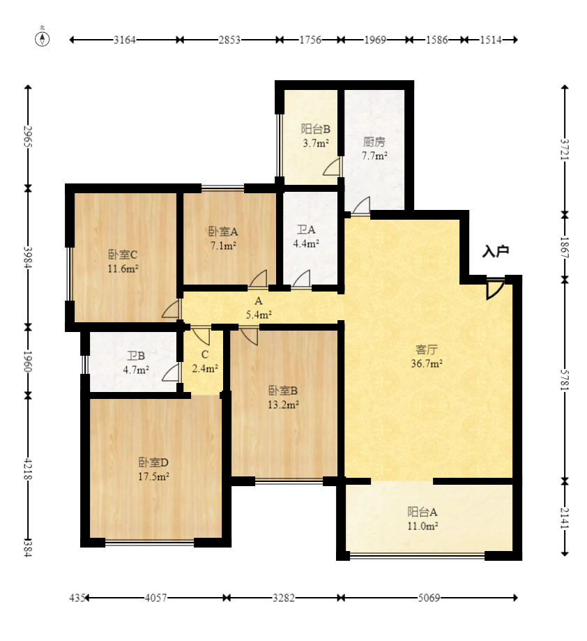 恒大雅苑  4室2厅2卫   152.00万室内图1