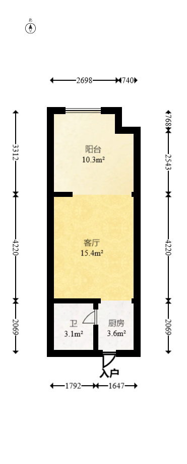 塞纳公馆  1室1厅1卫   23.00万室内图1