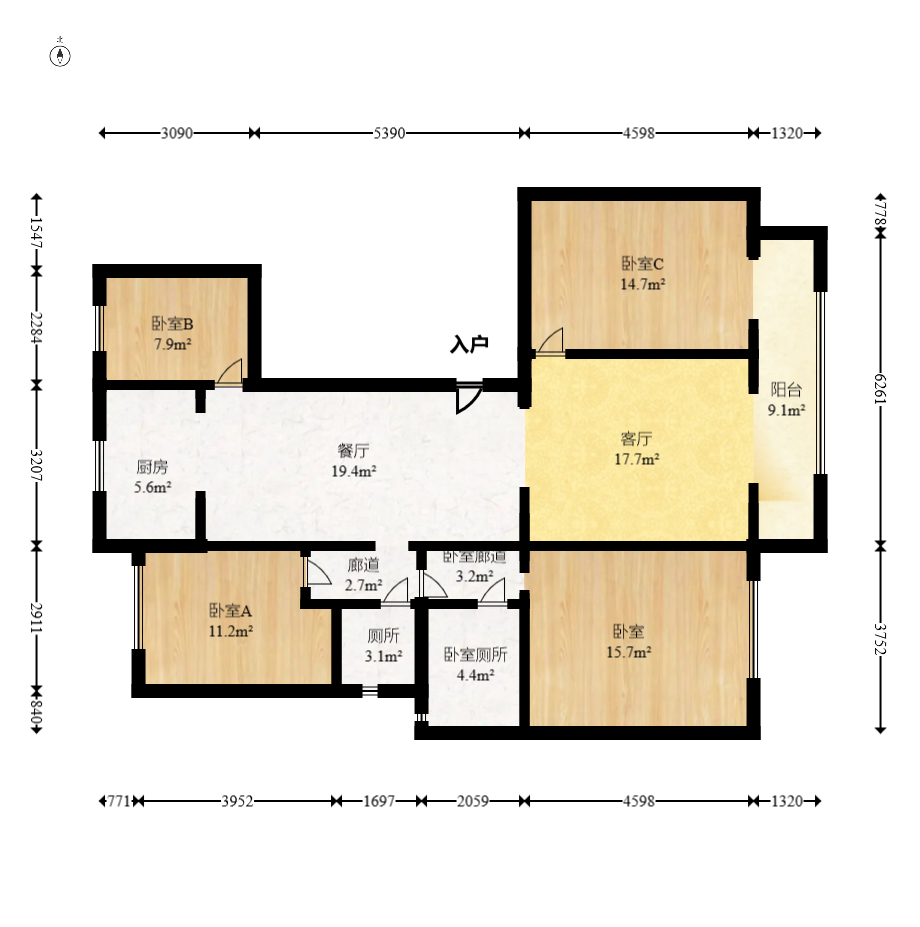 建发电建江山悦  4室2厅2卫   185.00万室内图1