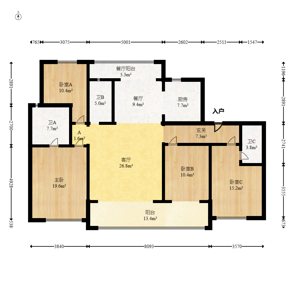 滨江府1913  4室2厅3卫   468.00万室内图1