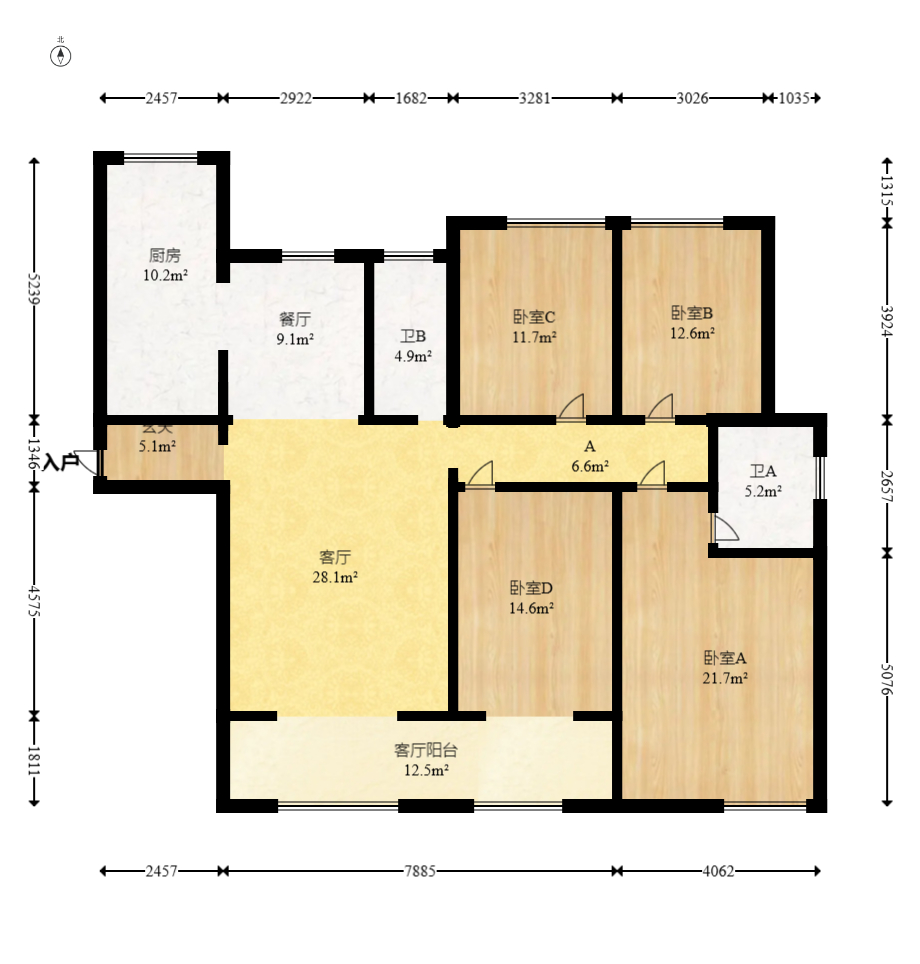 八方小区C区  4室2厅2卫   550.00万室内图1