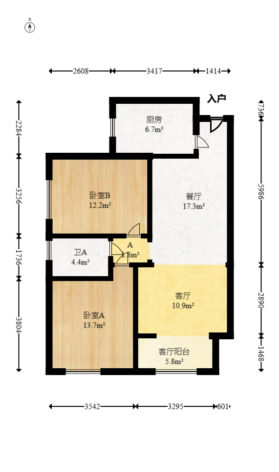 滨江一号（丰泰花园）  2室2厅1卫   96.80万室内图1