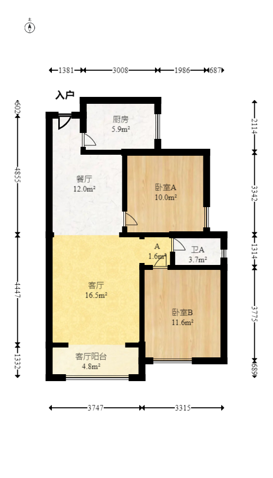 钰龙天下一期  2室2厅1卫   239.00万室内图1