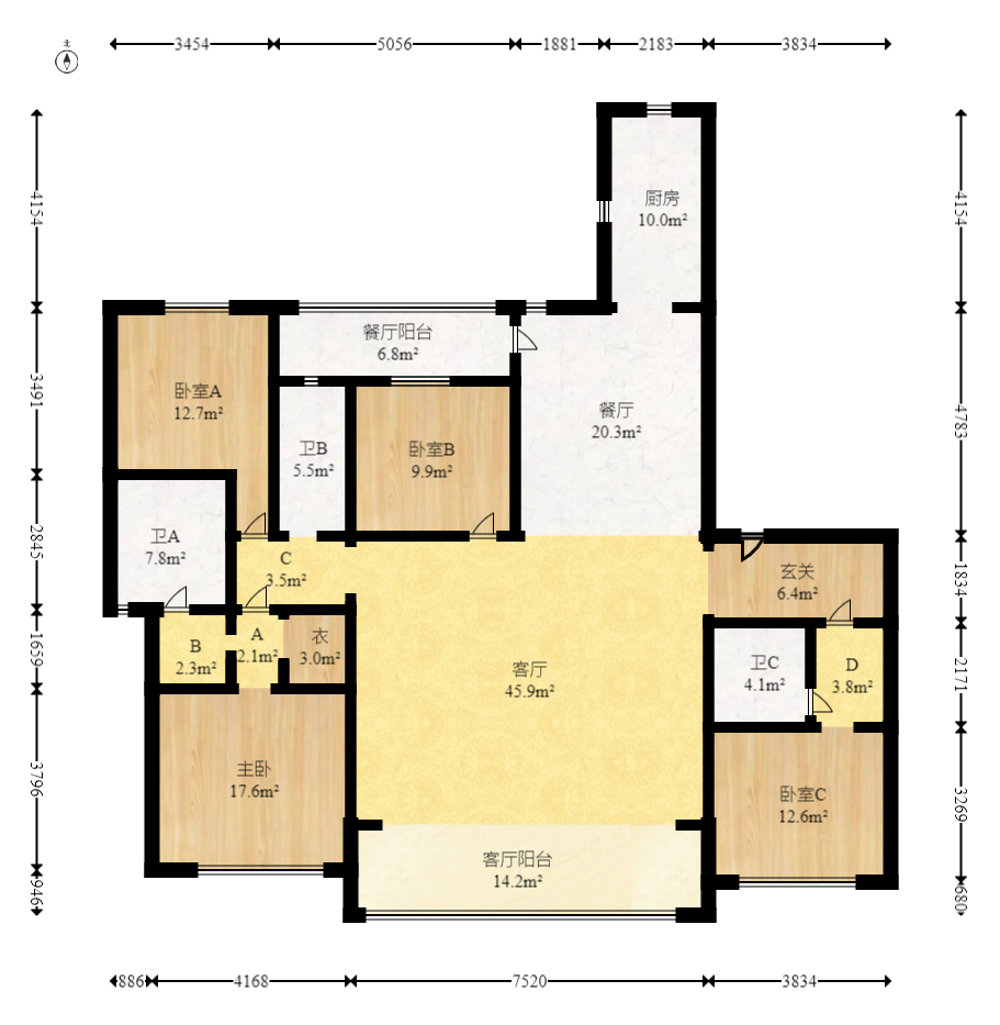 滨江府1913  4室2厅3卫   488.00万室内图1
