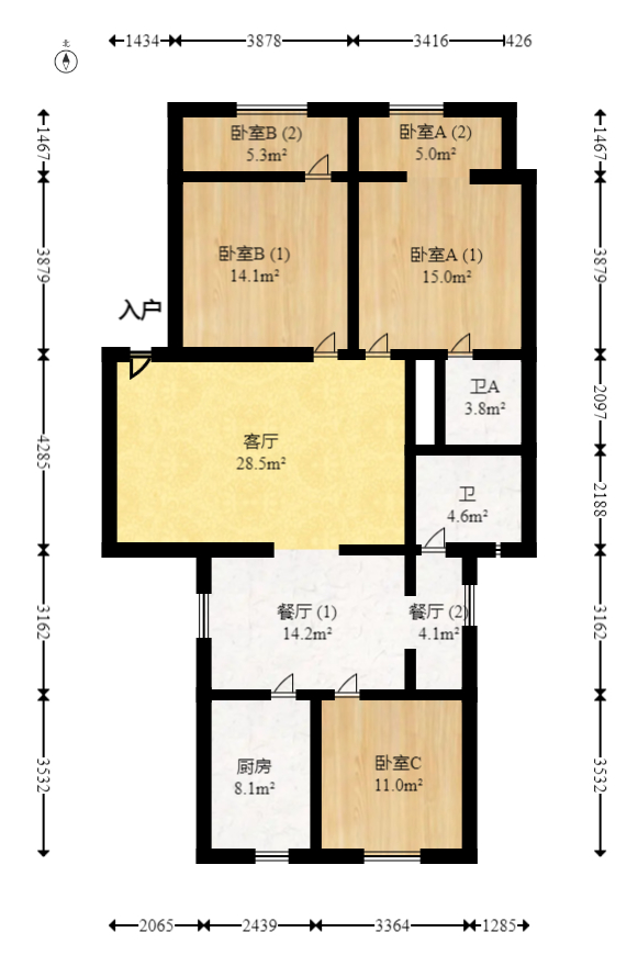 航天大院  3室2厅2卫   98.00万室内图1