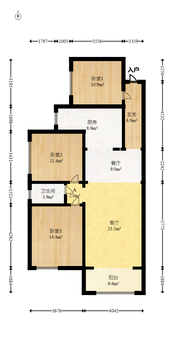 润和滨江府  3室2厅1卫   113.80万室内图1