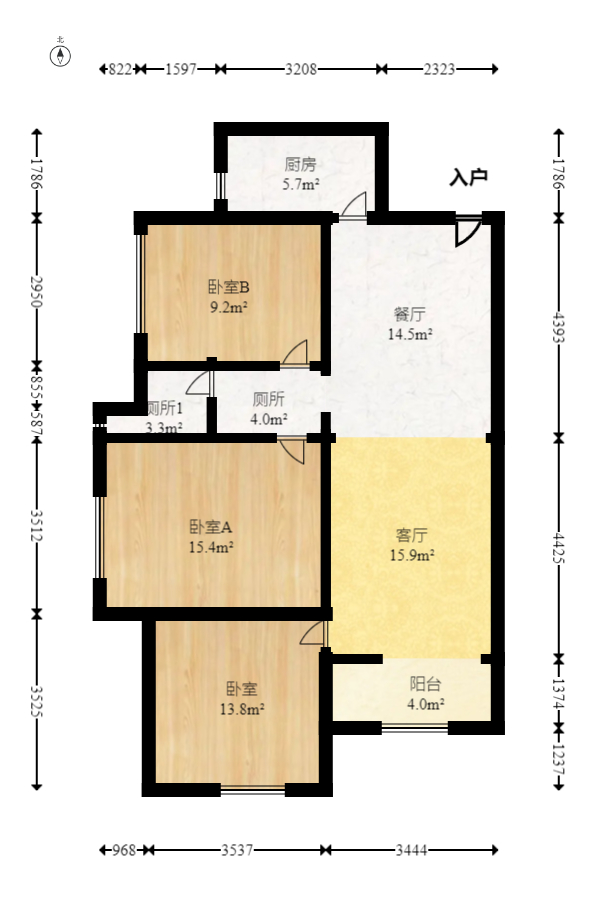 洋湖18克拉(旷远洋湖18克拉)  3室2厅1卫    90.0万 洋湖18克拉(旷远洋湖18克拉)  3室2厅1卫    90.0万户型图